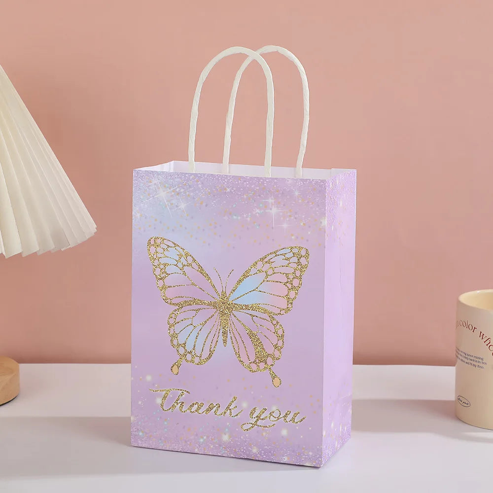 5/10/20/30pcs Butterfly Party Gift Bags Hand-Held Kraft Paper Bag Wedding Mothers Day Kids Birthday Baby Shower Party Supplies