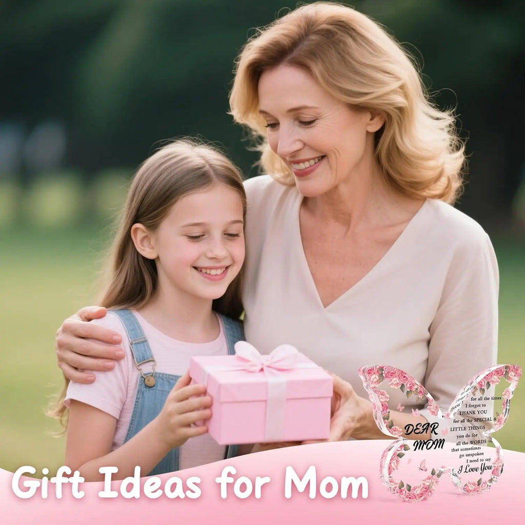 Mothers Day Gifts for Mom Gifts Acrylic Plaque Pink Butterfly Shaped Decor for Mom Birthday Christmas Retirement Easter
