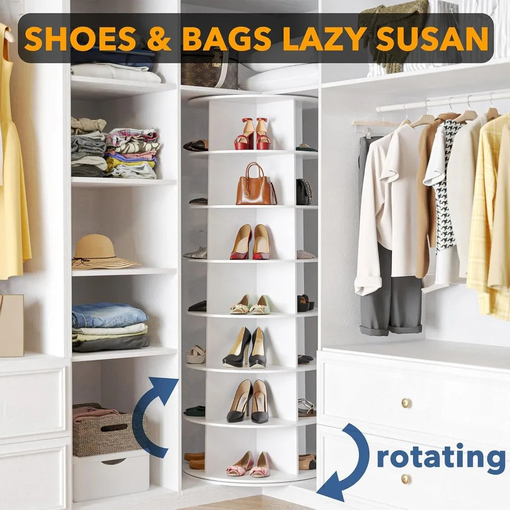 7-Tier Rotating Shoe Rack Tower, 360 Spinning Storage Carousel for Shoes & Handbags, Space-Saving Closet Organizer