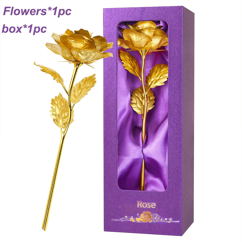 Artificial Rose Flowers 24K Foil Plated Rose Valentines Day Christmas Gift for Wife Mother Lasting Forever Love Golden Flower