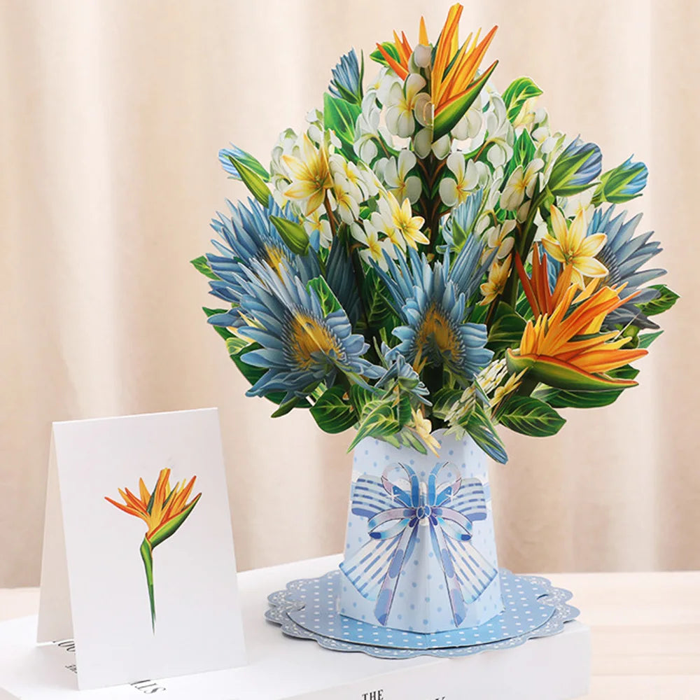 Premium 3D Pop Up Flower Bouquet Card Mothers Day Gift Valentines Day Anniversary Birthday Greeting Cards Thank You Wishes Gifts