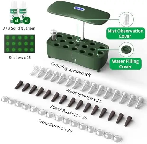 Hydroponics Growing System Kit Indoor, Aeroponics Herb Garden Kit 15 Pods, 3 Grow Modes, 24H Timer