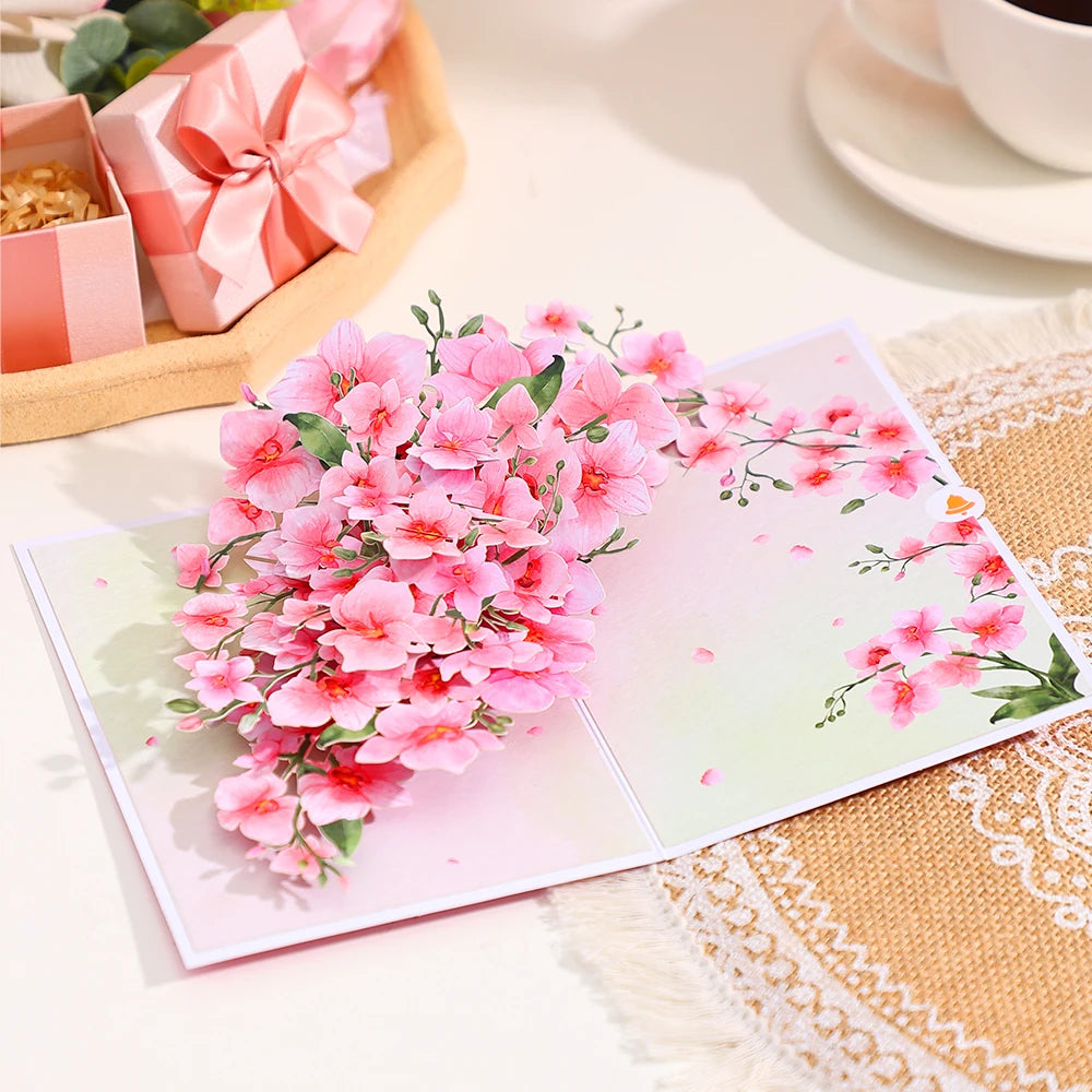 Phalaenopsis Blossom Greeting Cards Creative Pop Up Postcard Pink Flowers Decor Mothers Day Valentines Day Gifts With Envelope