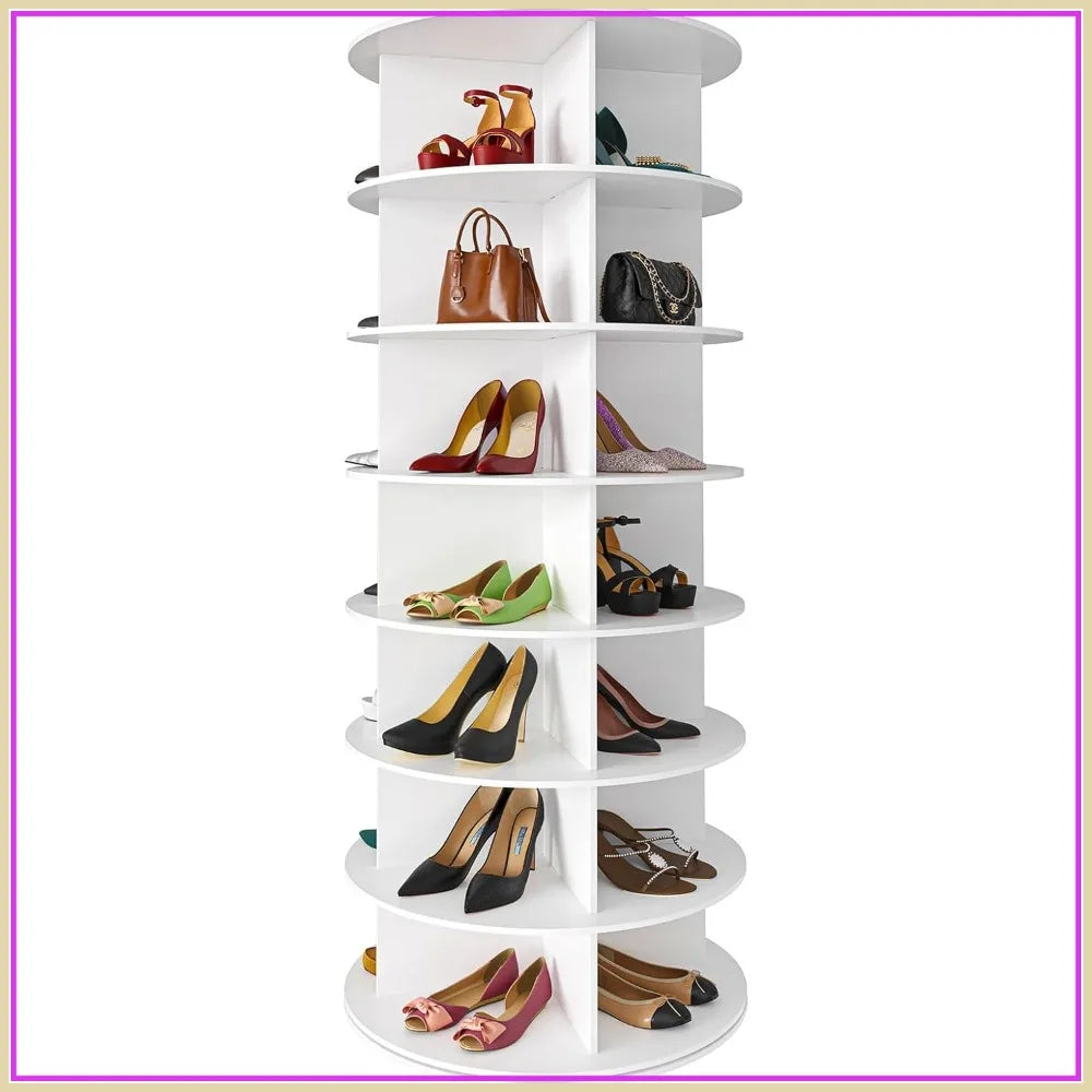 7-Tier Rotating Shoe Rack Tower, 360 Spinning Storage Carousel for Shoes & Handbags, Space-Saving Closet Organizer