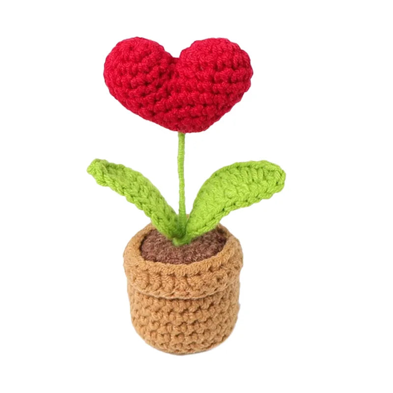 1-3pcs Handmade Knitted Flower Pot Red Heart Shaped Fake Plant Christmas Valentine's Day Mothers Day Gift Home Table Decoration
