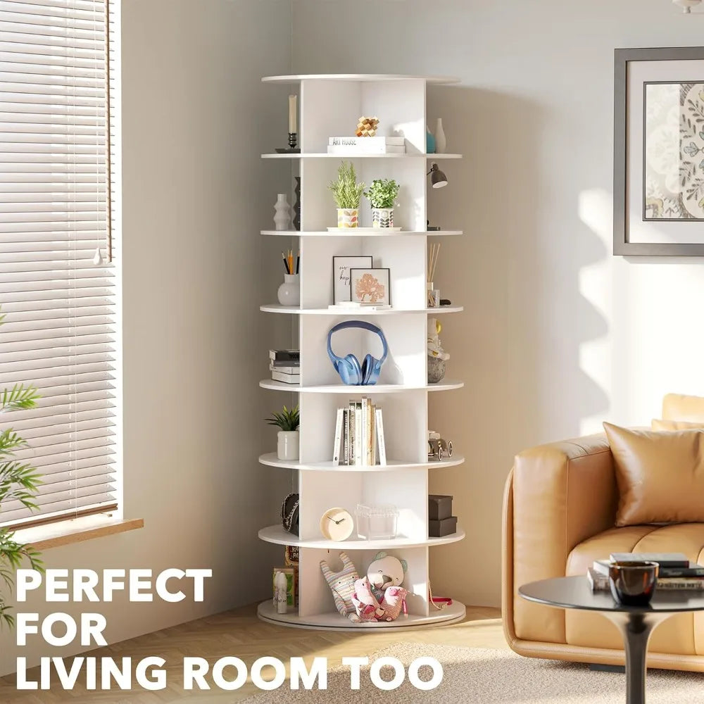 7-Tier Rotating Shoe Rack Tower, 360 Spinning Storage Carousel for Shoes & Handbags, Space-Saving Closet Organizer