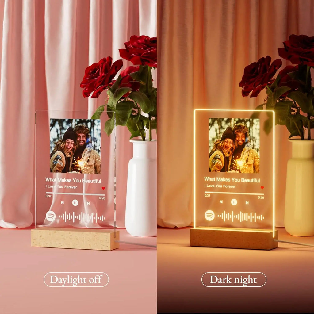 Personalised Acrylic Spotify Music Photo Plaque with LED Night Light Custom Mothers Day Gift Photo frames Custom Couple Gift