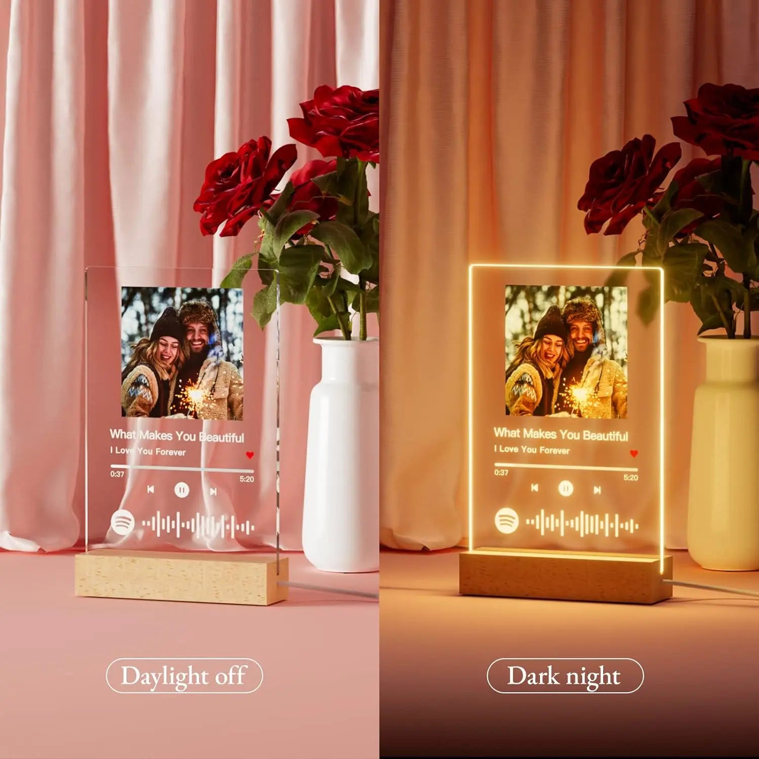 Personalised Acrylic Spotify Music Photo Plaque with LED Night Light Custom Mothers Day Gift Photo frames Custom Couple Gift