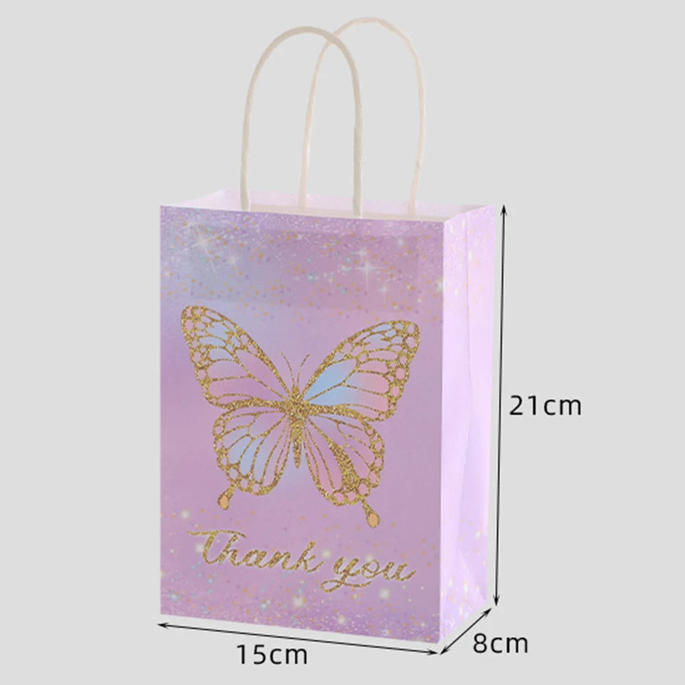 5/10/20/30pcs Butterfly Party Gift Bags Hand-Held Kraft Paper Bag Wedding Mothers Day Kids Birthday Baby Shower Party Supplies