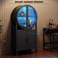 Illuminated 65 Glass Curio Cabinet with Unique Design, Ideal for Wine and Kitchen Storage in Dining or Living Room, Sleek Black