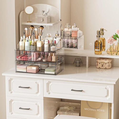 Clear Acrylic Stackable Makeup Organizer with Drawers, 12"W Cosmetic Storage for Vanity