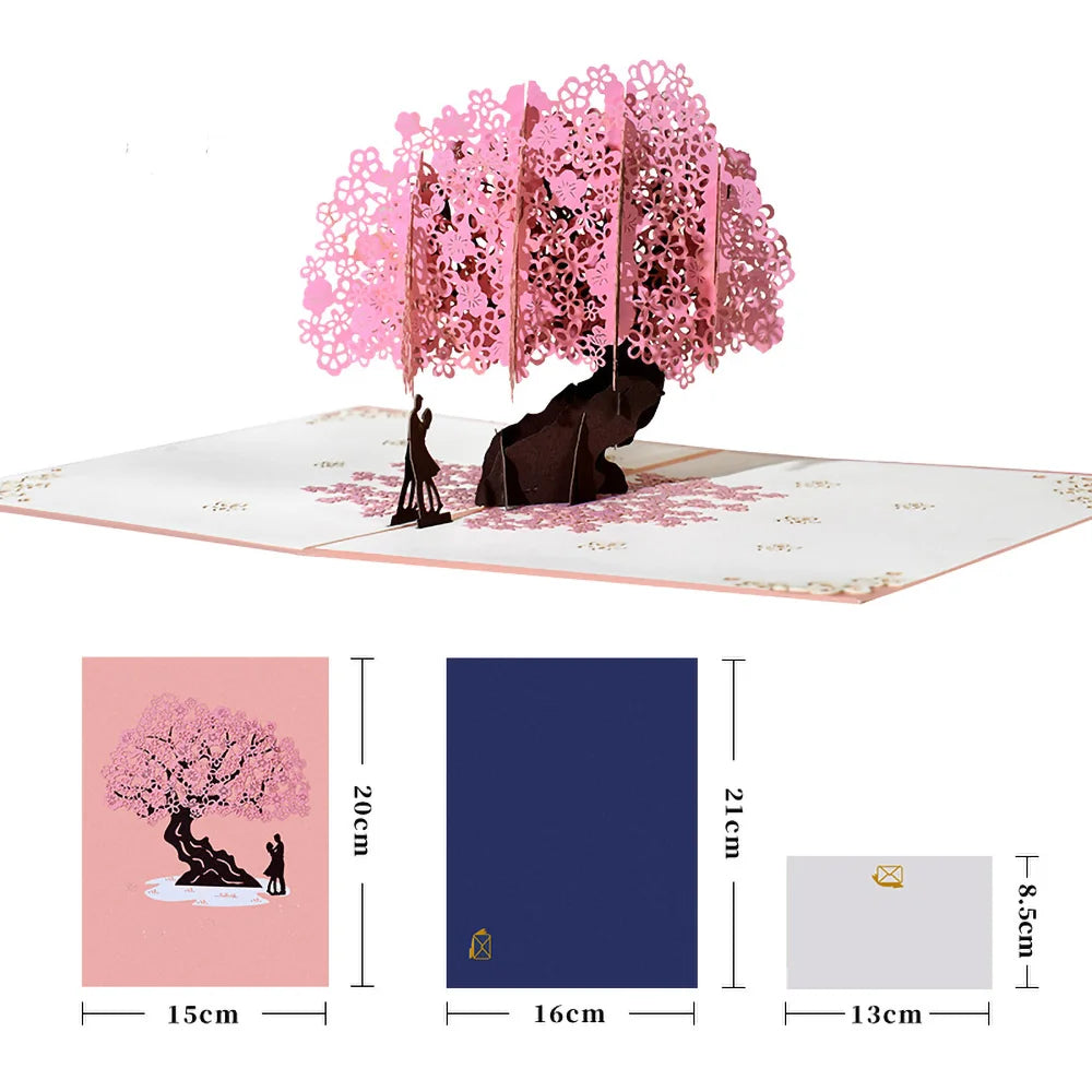 Happy Birthday Pop Up Card Sakura Sunflower Envelope Elegant 3D Greeting Cards Creative Ideal Gift for Family Mom Mother Sister