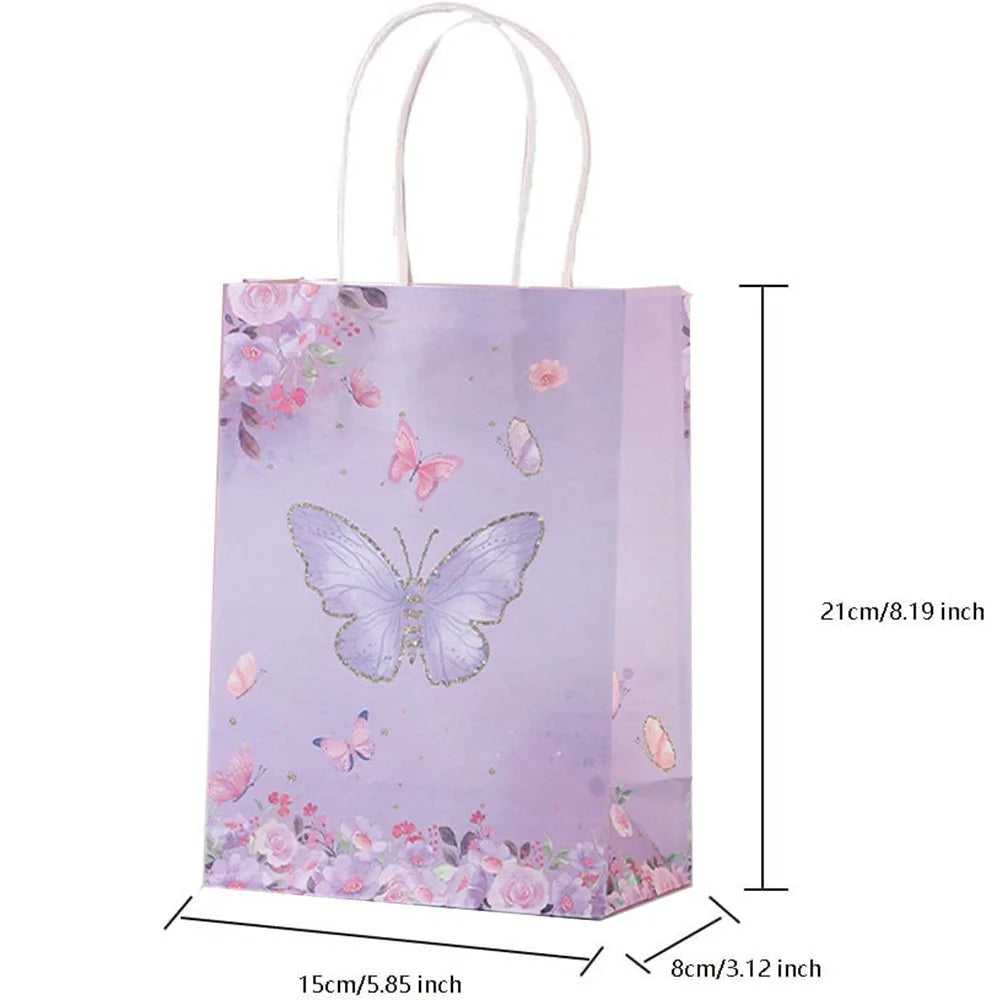 5/10/20/30pcs Butterfly Party Gift Bags Hand-Held Kraft Paper Bag Wedding Mothers Day Kids Birthday Baby Shower Party Supplies