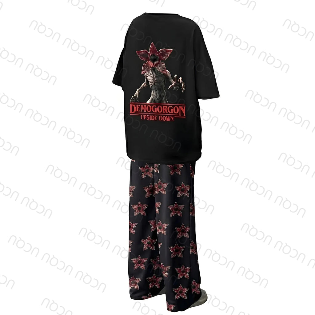 2026 UCQU Demogorgon  The Upside Down Pajamas Set Couple Matching Demogorgon Short Sleeve Tee Pants Valentines Day Gift Homewear