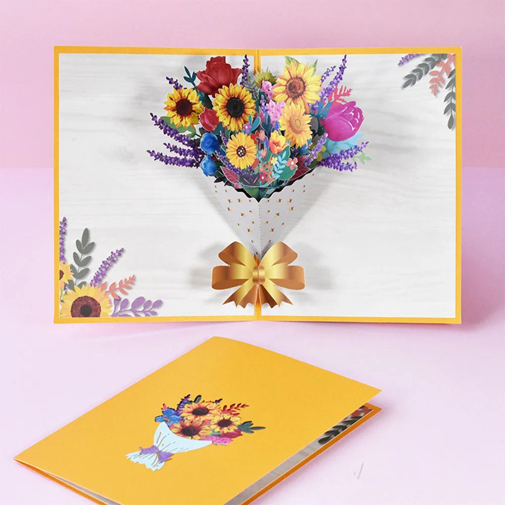 Happy Birthday Pop Up Card Sakura Sunflower Envelope Elegant 3D Greeting Cards Creative Ideal Gift for Family Mom Mother Sister