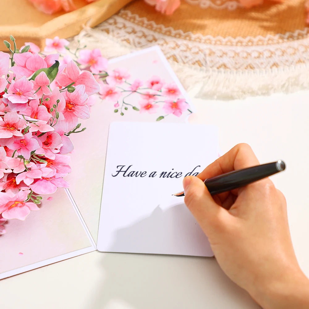 Phalaenopsis Blossom Greeting Cards Creative Pop Up Postcard Pink Flowers Decor Mothers Day Valentines Day Gifts With Envelope