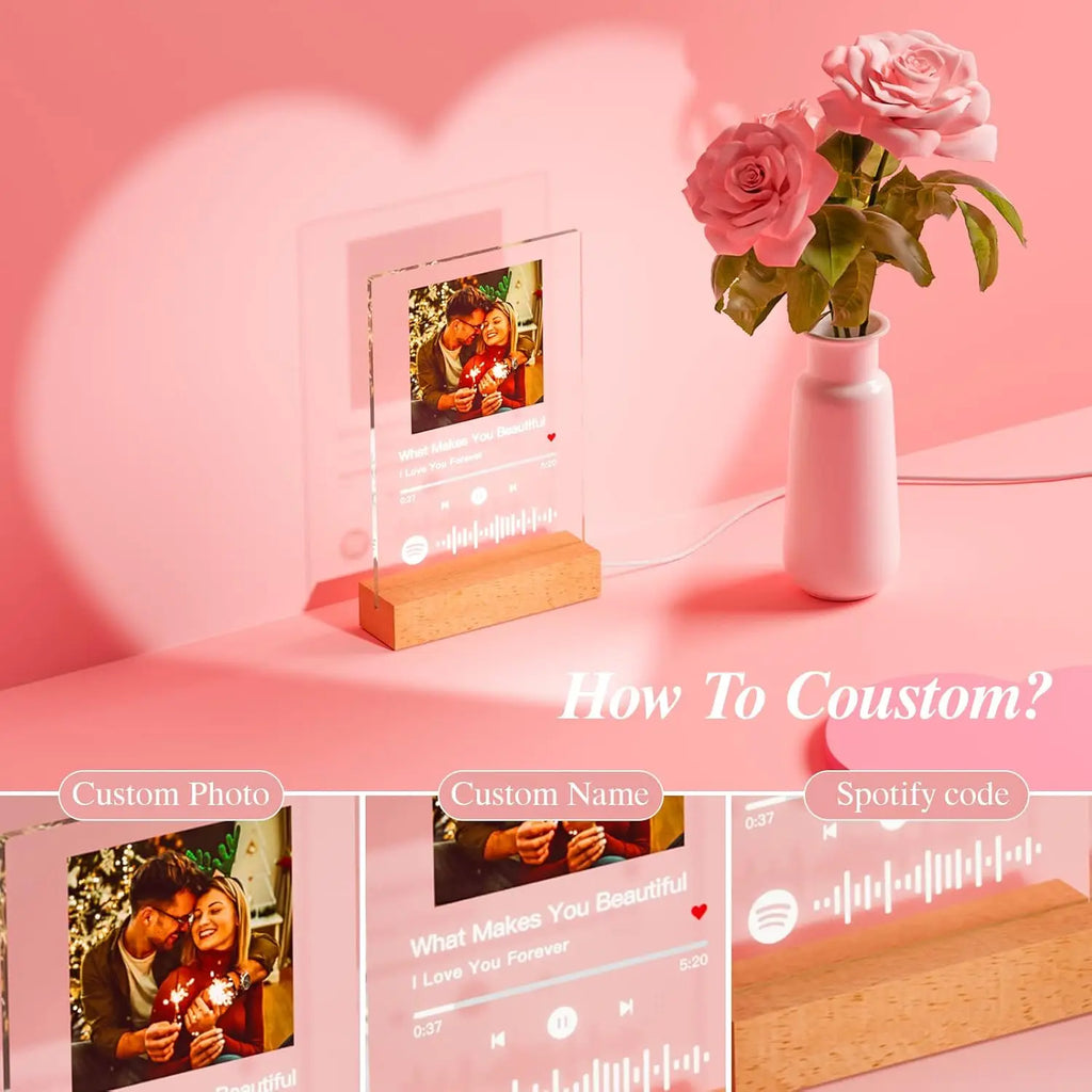Personalised Acrylic Spotify Music Photo Plaque with LED Night Light Custom Mothers Day Gift Photo frames Custom Couple Gift