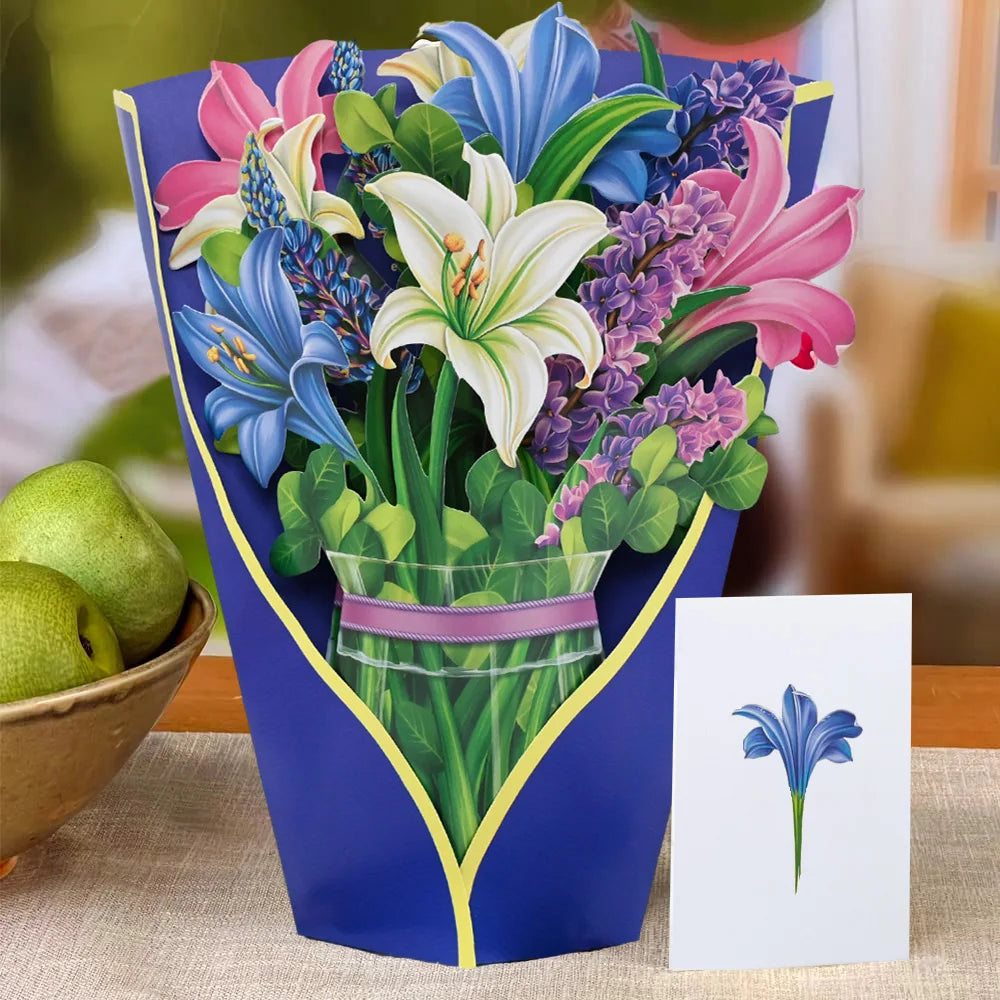 Premium 3D Pop Up Flower Bouquet Card Mothers Day Gift Valentines Day Anniversary Birthday Greeting Cards Thank You Wishes Gifts