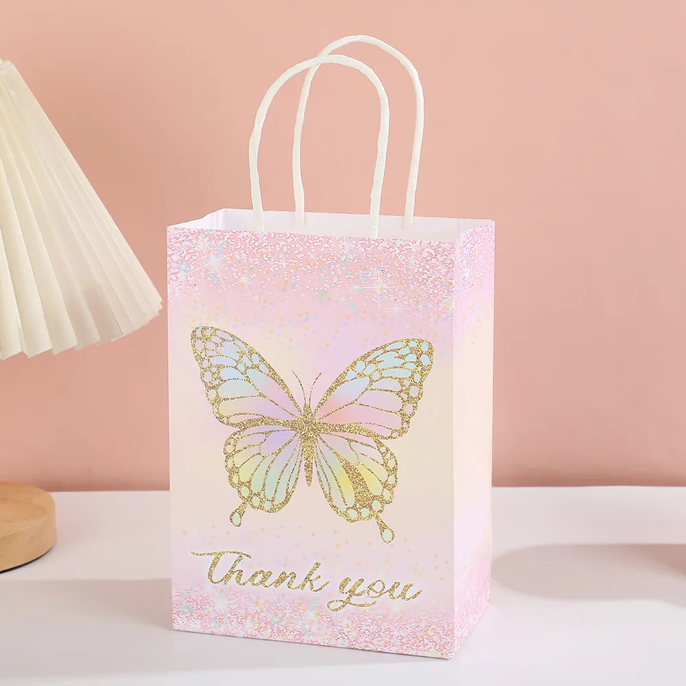 5/10/20/30pcs Butterfly Party Gift Bags Hand-Held Kraft Paper Bag Wedding Mothers Day Kids Birthday Baby Shower Party Supplies
