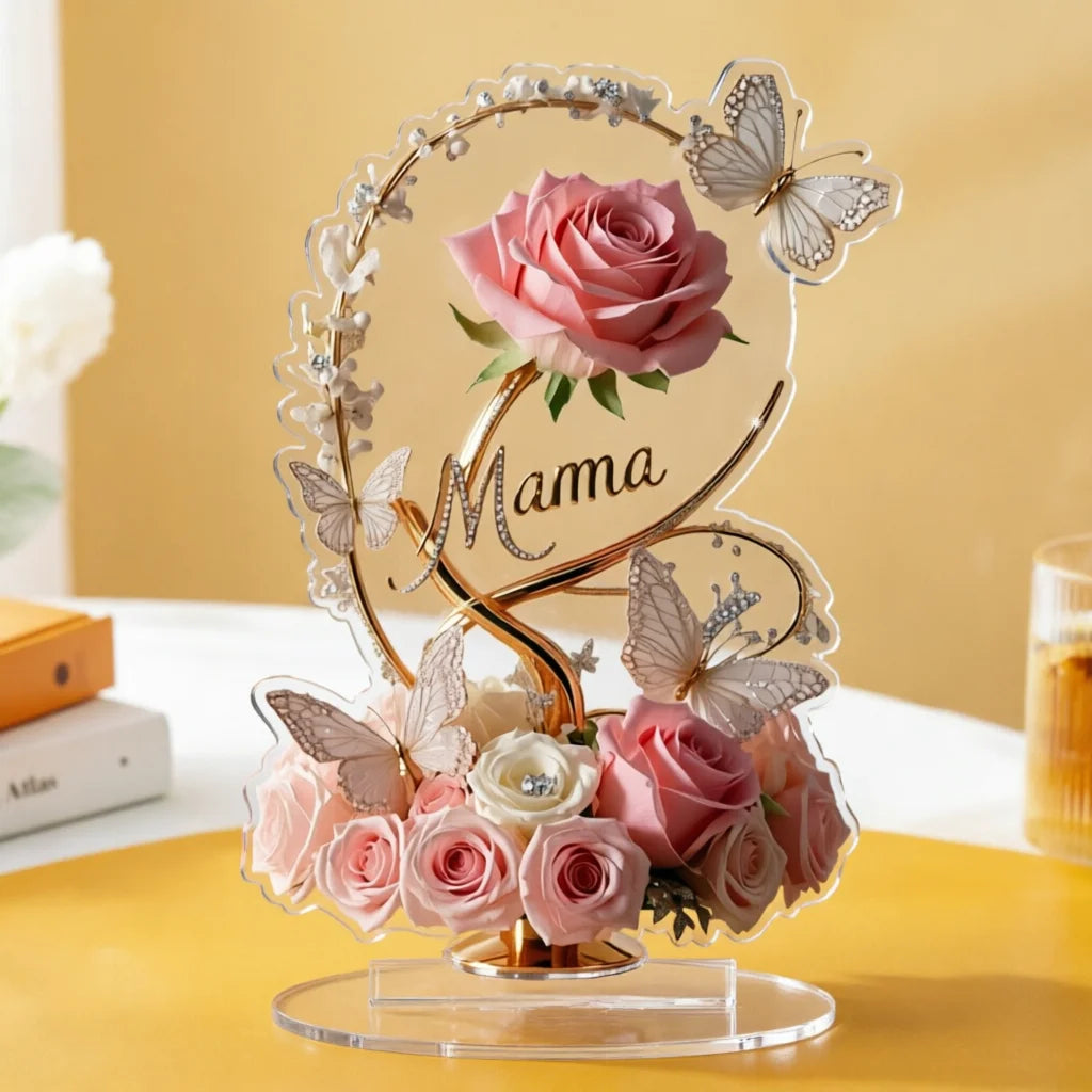 1 Piece 2D Acrylic Arrangement Pink Flower Bouquet Mama Pattern Elegant Desk Decoration Mother's Day Gift Gift for Mother