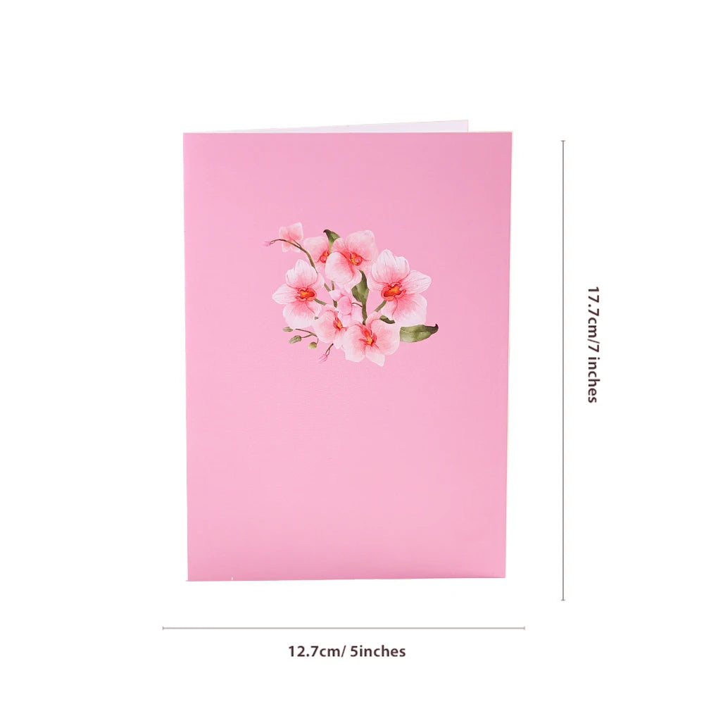 Phalaenopsis Blossom Greeting Cards Creative Pop Up Postcard Pink Flowers Decor Mothers Day Valentines Day Gifts With Envelope