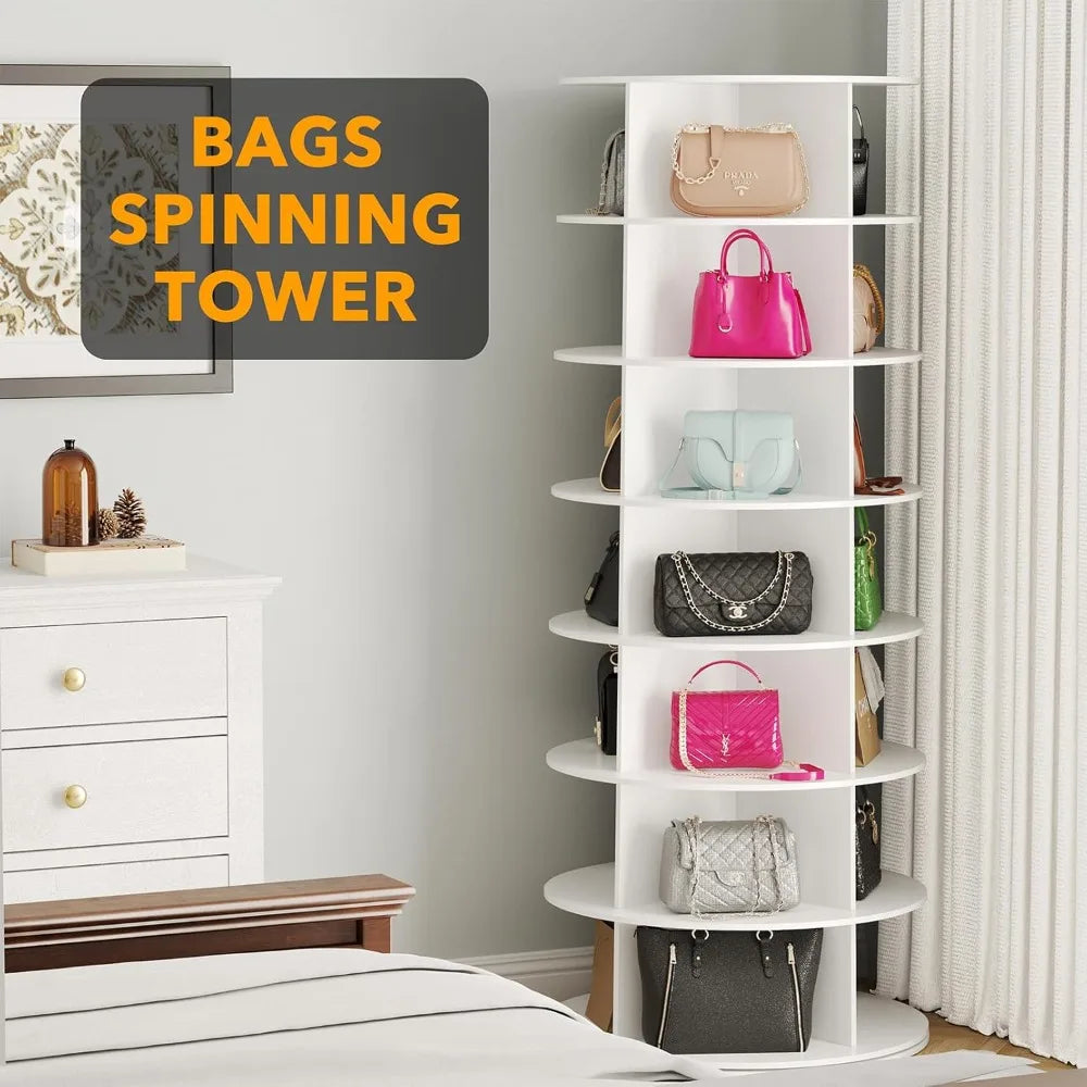 7-Tier Rotating Shoe Rack Tower, 360 Spinning Storage Carousel for Shoes & Handbags, Space-Saving Closet Organizer