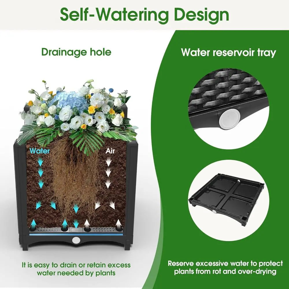 Large Black Plastic Vertical Garden Bed with Greenhouse, Trellis, and Self-Watering System for Tomatoes and Climbing Plants