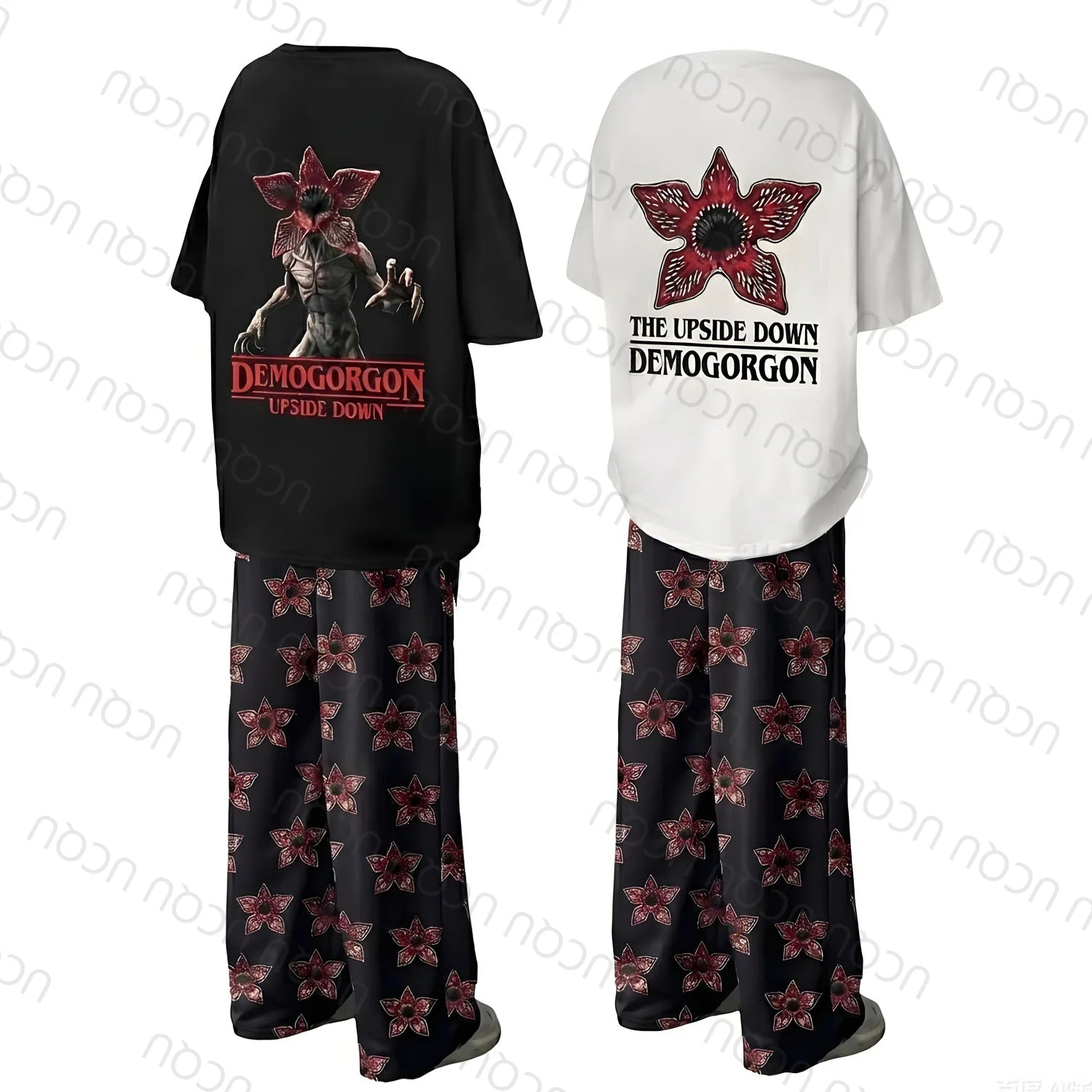 2026 UCQU Demogorgon  The Upside Down Pajamas Set Couple Matching Demogorgon Short Sleeve Tee Pants Valentines Day Gift Homewear