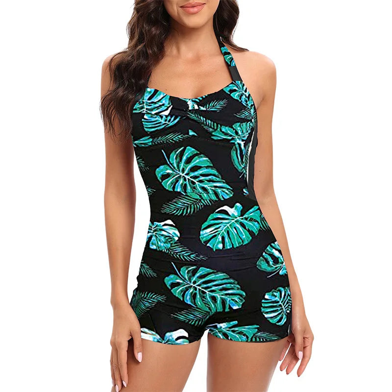 2026 Women's Solid-Colour Halter Neck Briefs Swimsuit Sexy Athletic-Style Strappy Swimsuit with Padded Bust and Pleated Detail