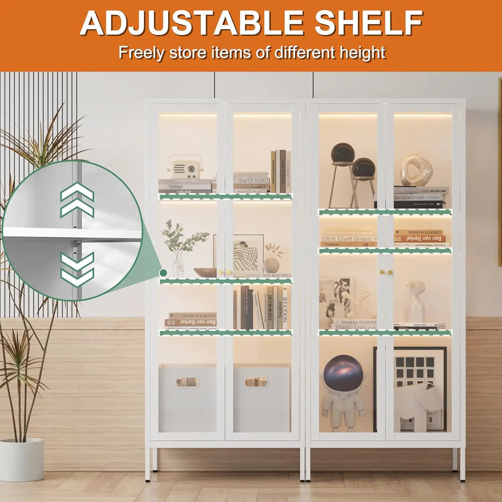 66" H Glass Display Cabinet 4-Tier,Lighted Display case,Curio Cabinet with Glass Doors and Adjustable Shelves, Display Shelf