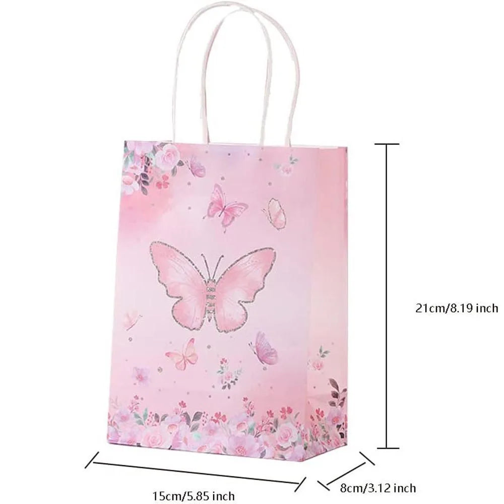 5/10/20/30pcs Butterfly Party Gift Bags Hand-Held Kraft Paper Bag Wedding Mothers Day Kids Birthday Baby Shower Party Supplies
